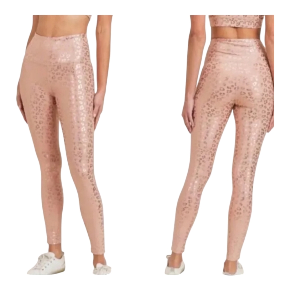 NEW ZYIA ACTIVE Womens Mauve Rose Gold Cheetah Leopard Ankle-Length Leggings